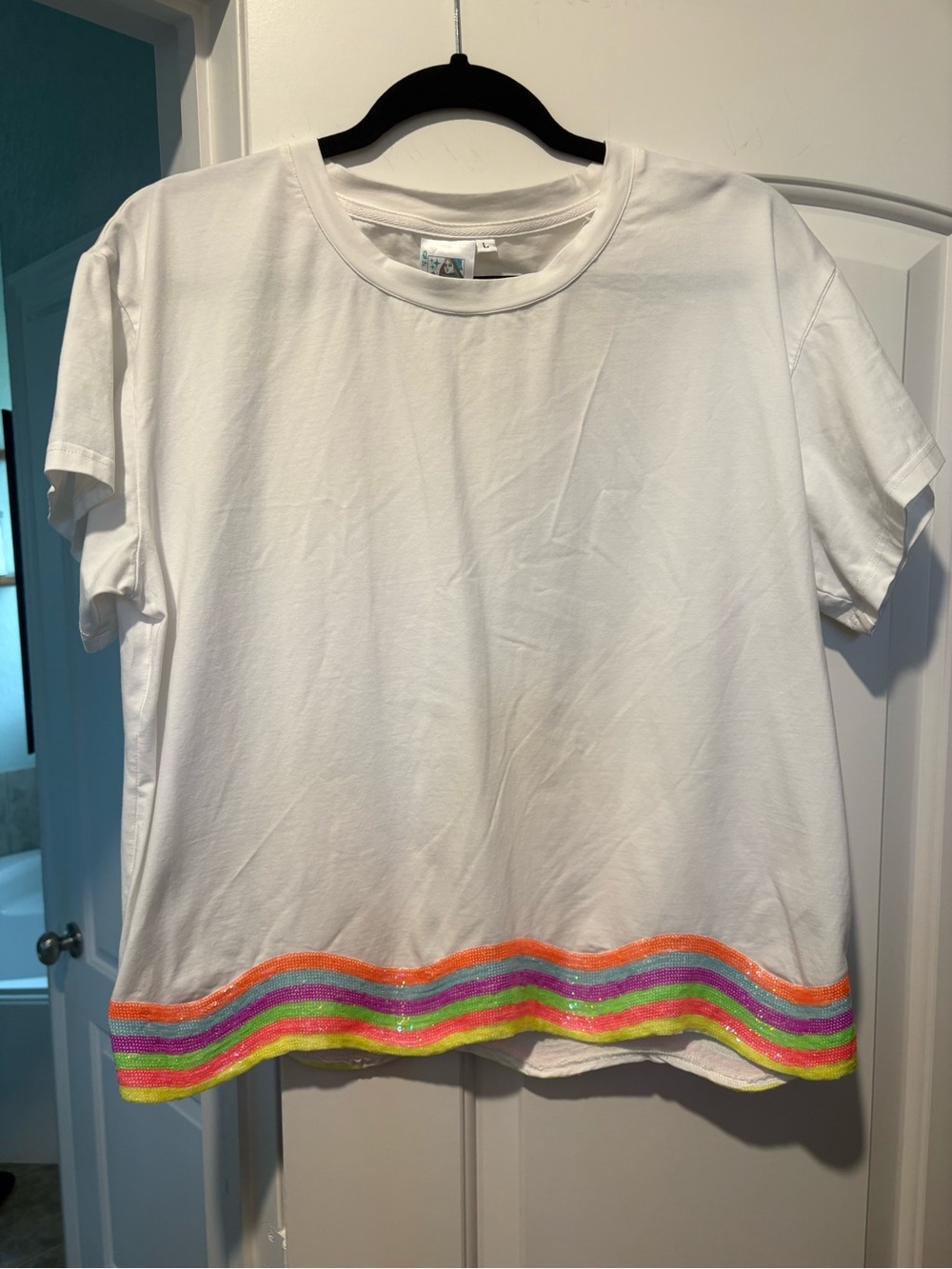Queen of Sparkles white shirt with Rainbow Trim